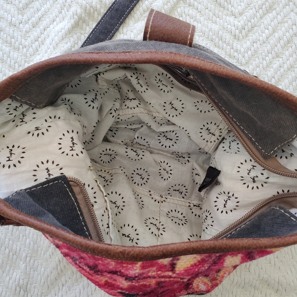 Myra Bag Fuchsia Tapestry Cotton & Leather Boho Satchel - Picture 6 of 14